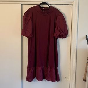 Eloquii Maroon Balloon Sleeve Drop Waist Dress